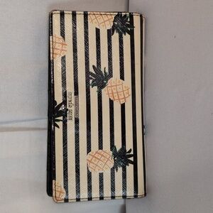 Kate Spade Black and Cream Striped Pineapple Wallet